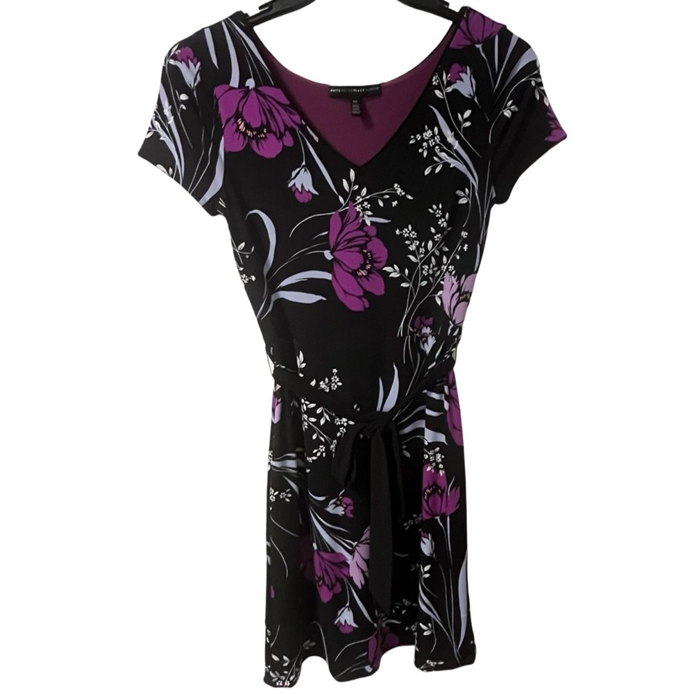 White House Black Market Reversible Floral Dress Purple Black Matte Jersey XS